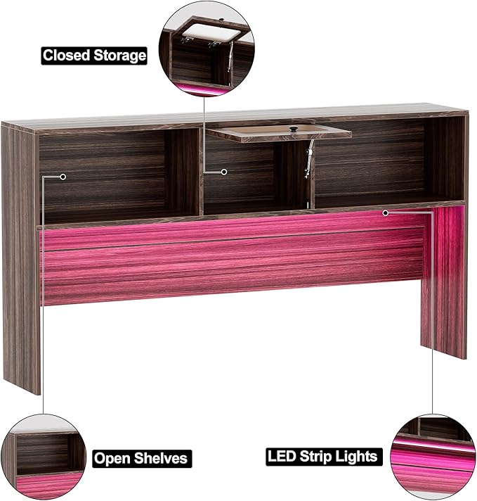 Unikito L Shaped Desk with Drawers 60 Inch Office Desk with Power Outlet and LED Lights Sturdy Corner Computer Desk with Hutch and File Cabinets 2 Person Home Office Gaming Table Rustic Oak