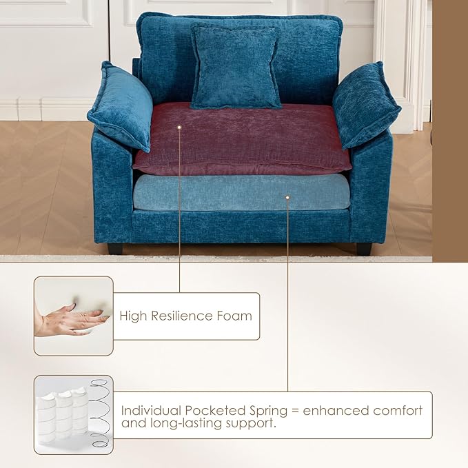 152.8 Modern Chenille Modular Cloud Sofa 4 Seater L Shaped Couch with Spring Cushions Featuring Deep Seats and Pillows Easy Assembly Comfy Large Sectional Couches for Living Room Blue