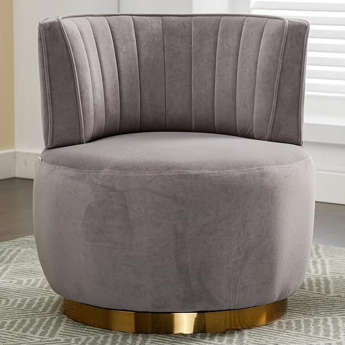 Luxyhome Swivel Barrel ChairMid Century Modern Accent ChairFluffy Velvet Upholstered Comfy ArmchairRound Sherpa Chair with Gold Base for NurseryLiving RoomBedroomOfficeWaiting Room Grey