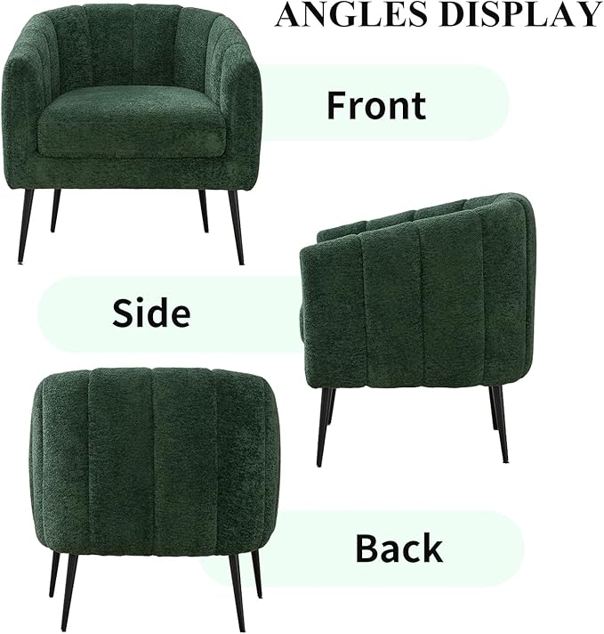 Modern Accent Chair Chenille Upholstered Accent Single Sofa with Metal Legs Tufted Lounge Chair with Wraparound Backrest Leisure Armchair for Living Room Office (Green)