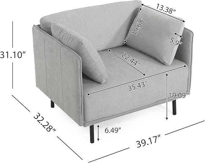 Christopher Knight Home Pauls Vintage Lounge Chair with 2 Side Pillows Upholstered Fabric Accent Chair Living Room Home Office Plush Seating Solid Wood Frame and Steel Legs Gray