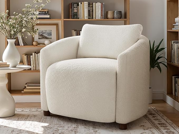 Boucle Accent Barrel Chair Set of 2 Cloud Reading Chair for Living Room &amp Bedroom Furry Sherpa Armchair with Cozy Soft Throw Pillow Back Comfy Upholstered Lounge Chair Modern Single Sofa Chair
