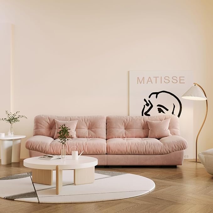 105 Comfy Cloud Sectional Couch 3 Seats Larger Sofa with 2 Pillows Minimalist Couch Modern Couches for Living Room Apartment Bedroom Office Pink