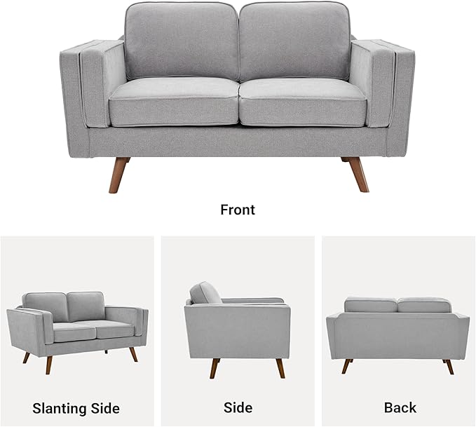 Kingfun Living Room Furniture Sets Loveseat with Ottoman Mid Century Modern Sofa Set Chenille Couch with Solid Wood Frame for Living Room &amp Bedroom Light Gray