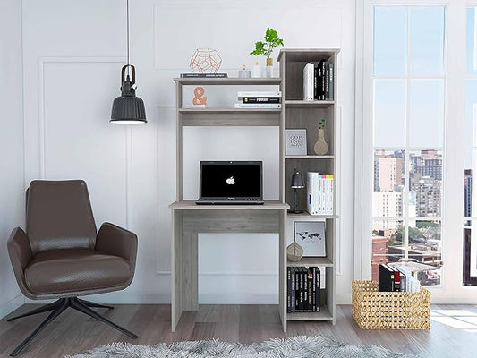 Home Office Desk Writing DeskComputer DeskSix ShelvesGray