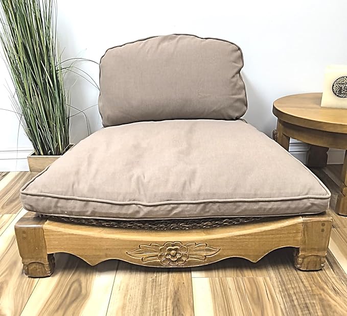 Handcrafted Wooden Meditation Chair with Woven Seagrass Seat 30 x 28 x 18 inches (Stone)
