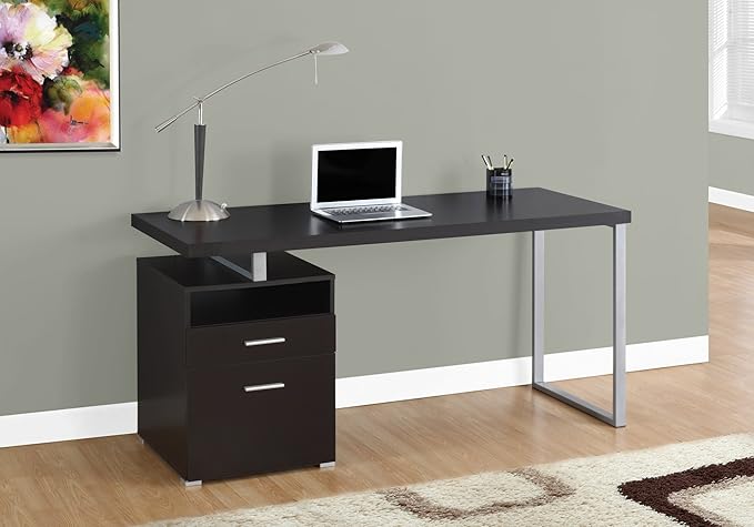 Computer Desk Home Office Laptop Left Right Set up Storage Drawers 60 l Work Brown Laminate Grey Metal Contemporary Modern