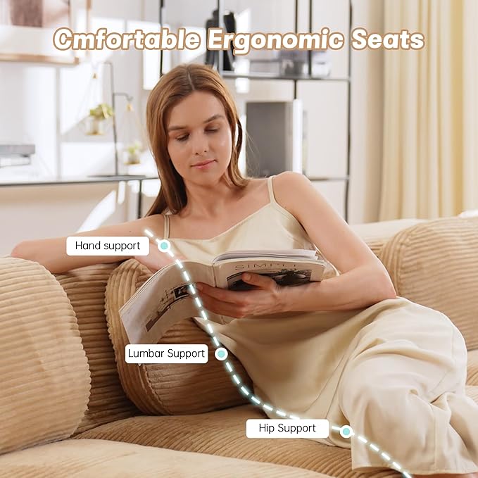 153 Boneless Couch28 Feep Seat Pet-Friendly Corduroy Oversize Sectional Sofa with 2 Movable Ottomans 4 Seater Modular Cloud Couch for Living Rooms Apartments Leisure RoomsCamel