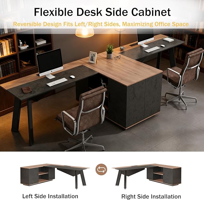 63 L Shaped Executive Desk Reversible Office Desk with Power Outlets Modern Computer Desk with lateral File Cabinet &amp Open Shelves  Wooden Business Furniture Desk for Office WorkHome Study