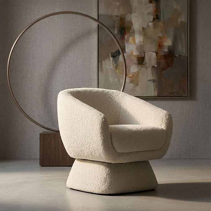 Modern 360 Degree Swivel Accent Chair28.74 Luxury Single Chair with Solid Wood FrameBoucle Sofa Chair Comfy Leisure Armchair for Living Room Apartment Game Reading Room Reception Space