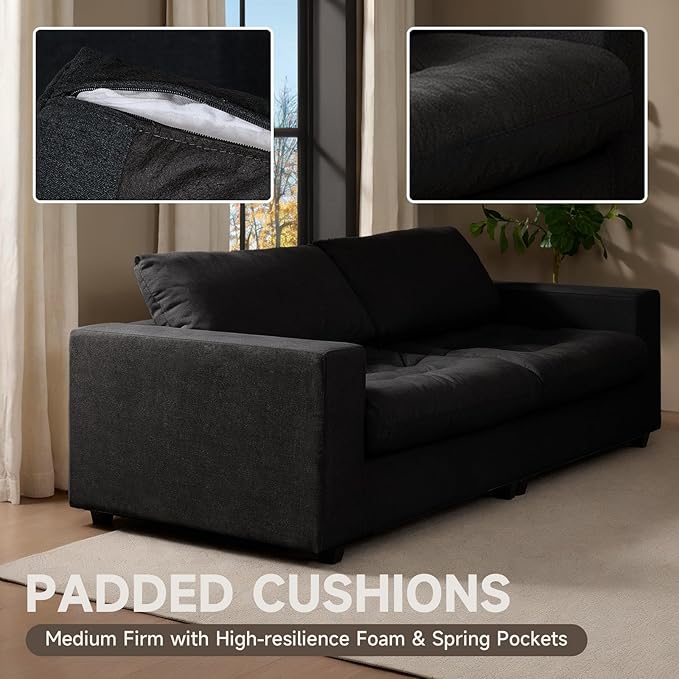 87'' Sofa Couch with Storage Deep Seat Couch for Living Room Comfy 2-Seater Moder Sofa Apartment Couches Black