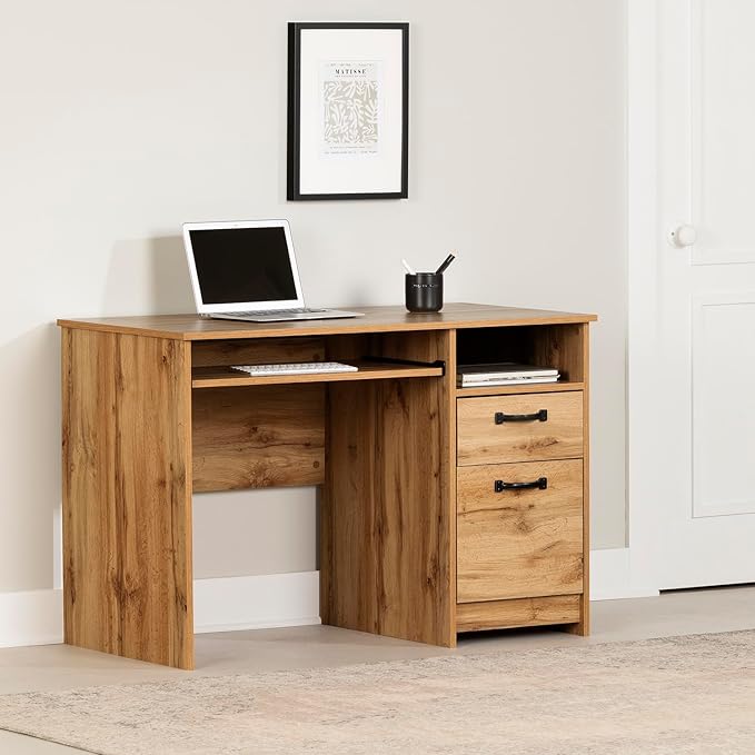 Maykoosh Home Office Desk with Keyboard Tray &amp Storage - Modern Computer Writing Desk for Small Spaces