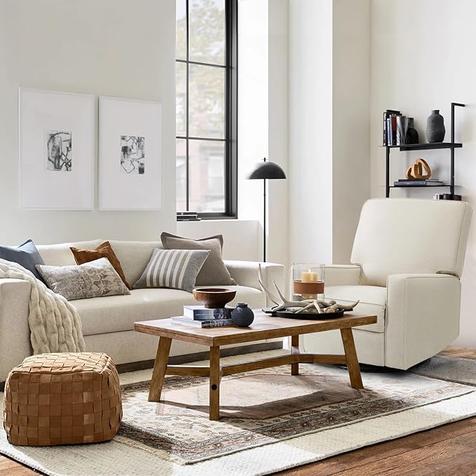 Harkawon Swivel Rocker Recliner Chair Glider Rocker Recliner Rocking Chair Nursery Fabric Chair with High Back Deep Seat for Living Room Bedroom Beige