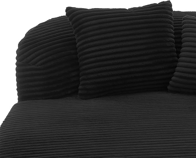 Modern Corduroy Fabric Chaise Lounge Chair Indoor Boneless Couch 51.6 Sofa Bed with Two Supportive Pillows for Living Room Office (Black/R1)