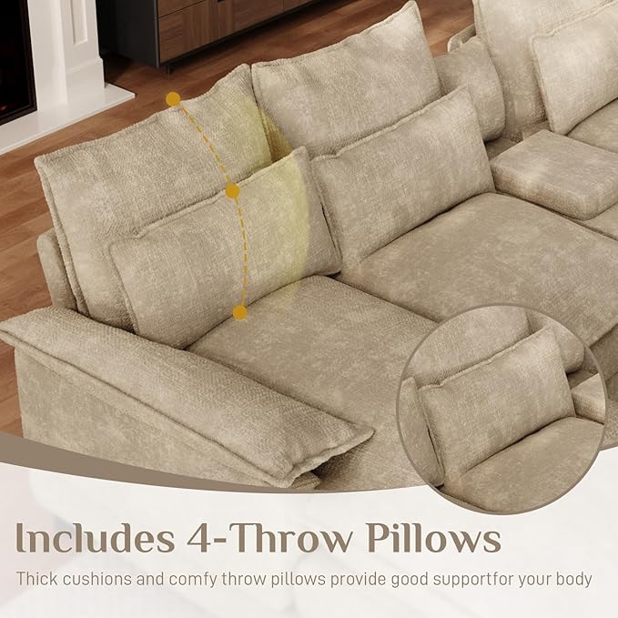 OUYESSIR 135 U Shaped Sectional Cloud CouchBrown Sectional Couches for Living RoomComfy Fluffy Chenille Oversized Cloud CouchModular Sectional Sofa with Central Console &amp Double Chaise Lounge