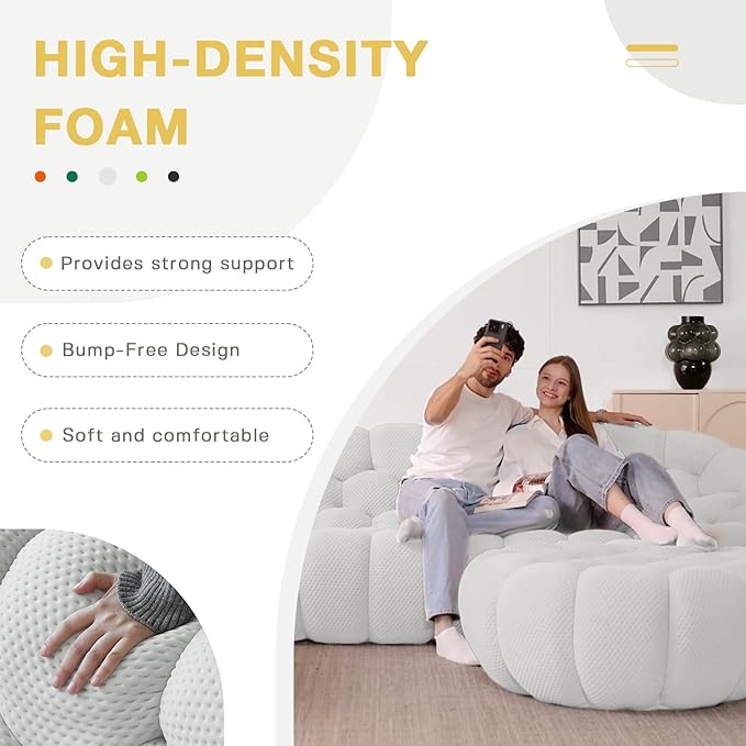 WJShome Bubble Couch98'' Modern Curved Sofa 3 Seater Morden Lazy Floor Sofa Memory Foam Bean Bag Floor Couch Lounge Chair for Living Room Office Apartment-Gray
