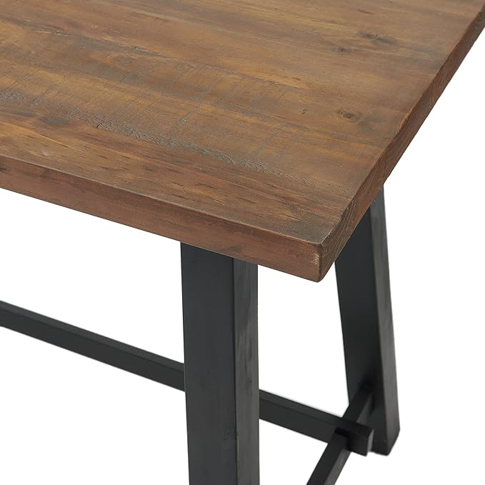 Alaterre Furniture Adam 48 in. Solid Pine Wood Desk Rustic Industrial Style with Distressed Black Sawhorse Legs Natural Wood Finish Home Office Workstation 48 in. W x 23 in. D x 30 in. H