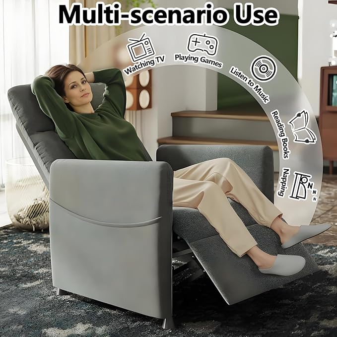 Black Power Recliner Chairs for Adults Lash Chair &amp Lay Flat Recliner for Small Spaces Living Room Bedroom Offices Theater Adjustable Footrest &amp Backrest/Side Pockets/USB (Dark Grey)
