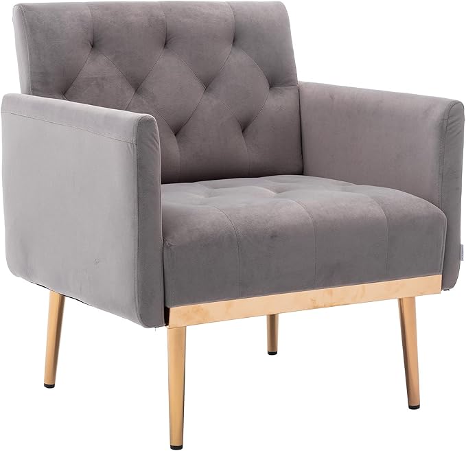 Modern Accent Chair Upholstered Single Sofa Arm Chair for Living Room and Bedroom Upholstered Comfy Armchair Chair with Solid Tapered Metal Legs (Gray)