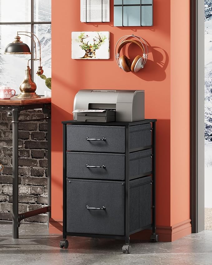 DEVAISE Mobile File Cabinet Combo: 2-Drawer &amp 3-Drawer Black Fabric Rolling Storage Set with Locking Casters Vertical Filing Cabinet for Home Office