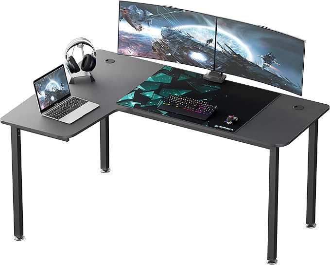 EUREKA ERGONOMIC 60 Inch Black Corner L Shaped Computer Desk Home Office Gaming Study Work Writing Table Long Large Sturdy Workstation Simple Modern with Metal Legs Left Side