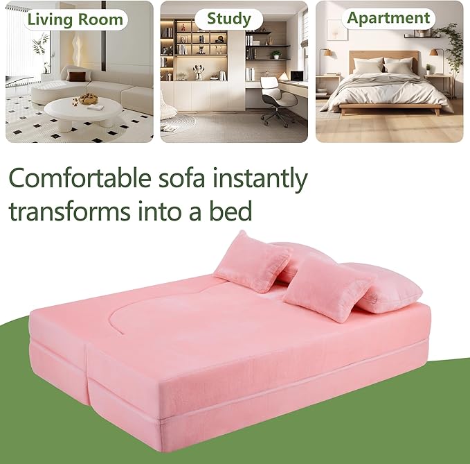 JOYBASE 78in Sofa Couch Convertible Oversized Cloud Loveseat Minimalist Sleeper Sofa Bed for Living Room Apartment Office No Assembly Required (Light Pink)