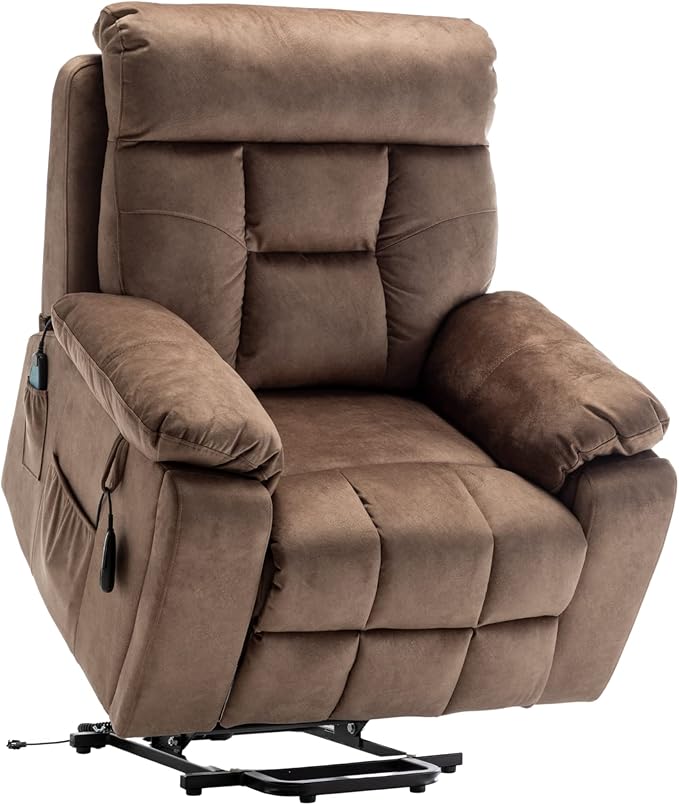 Oversized Power Lift Recliner Chair for Elderly - Extra Wide Big Man Recliner with Heat &amp Massage - Hidden Cup Holder - Single Motor 350 lbs Capacity