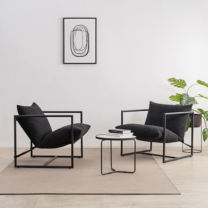Zinus Aidan Sling Accent Chair Metal Framed Armchair with Shredded Foam Cushioning Black