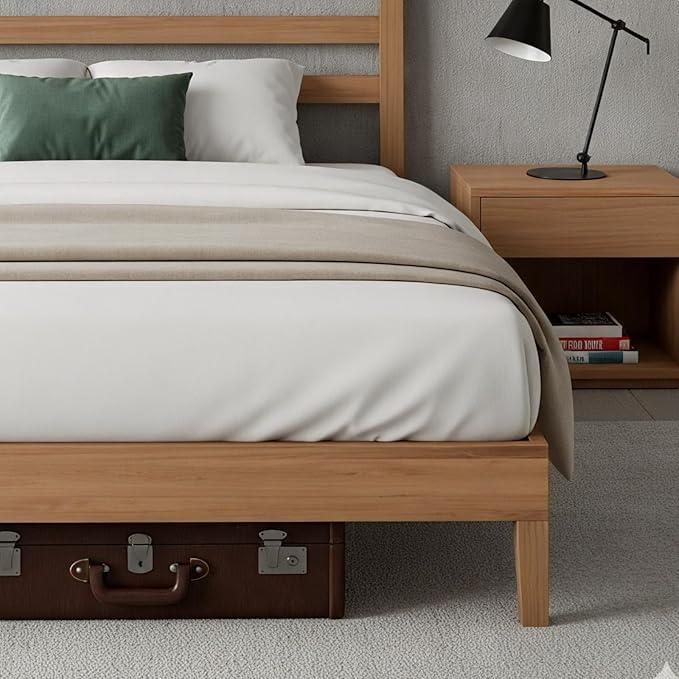 Sweetcrispy Solid Wood Bed Frame - King Size Mattress Foundation with Headboard No Box Spring Needed with 1100LBS Sturdy Wooden Slats Support Noise Free Easy Assembly