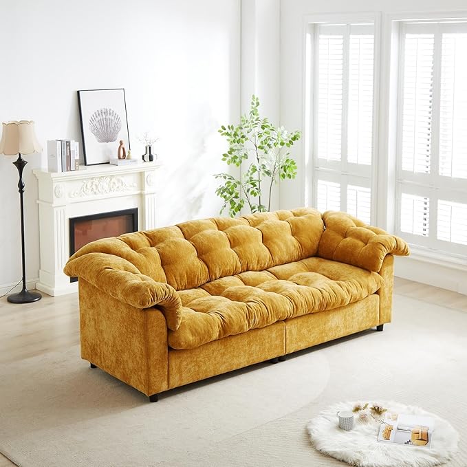99.2 Cloud Couch Sofa for Living Room 3-Seater Oversized Couches with Thickened Armrests Plush Chenille Fabric &amp Deep Seat Cushions Sofa Modern Comfy Couches for Bedroom Office (Yellow)
