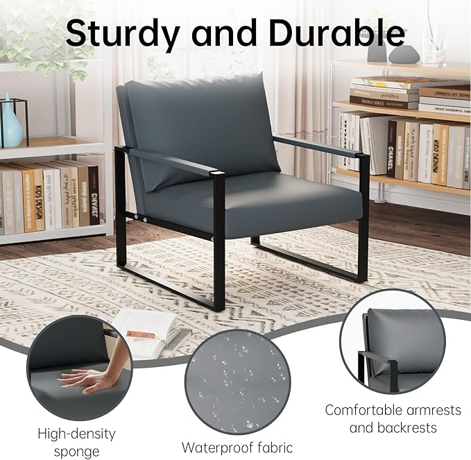 Recaceik Modern Accent Chair Set of 2 Arm Chairs Faux PU Leather Single Large Upholstered Sofa ChairErgonomic Lounge Living Room Chair for Bedroom Waiting Room Office Apartment Small SpaceGrey