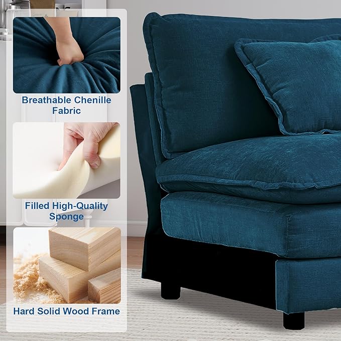 Sofa Middle Position Splicing Combination Chenille Couch for Living RoomApartment Accessories for Modern Home Decor(Blue