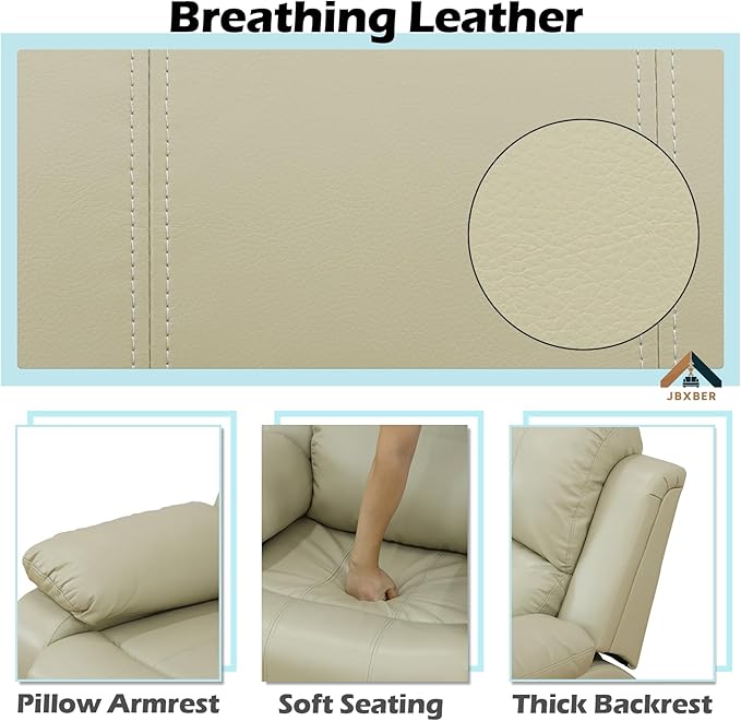 Manual Recliner Sofa Set for Living Room Leather Reclining Sofa Sets Faux Leather Couch Set with Cup Holders Drop-Down Table and Storage Console(SofaBeige)
