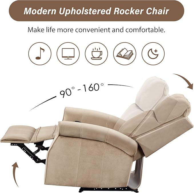 Oversize Modern Upholstered Lounge Single Sofa Manul Recliner Chair with Soft Durable Fabric and Overstuffed Armrests with Tall Neck Support for Living RoomHoney