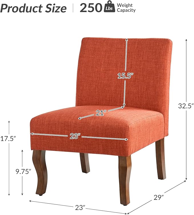 HULALA HOME Armless Accent Chair Set of 2Decorative Slipper Chair Vanity Chair for Bedroom Desk Living Room Bent LegRed