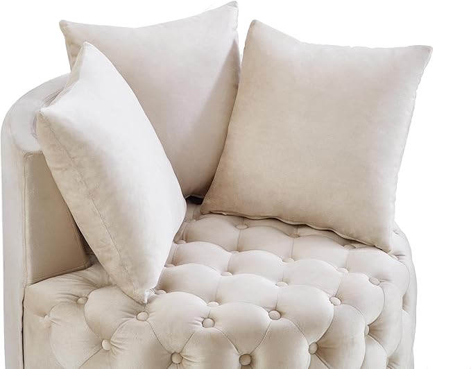 GDFStudio Upholstered Tufted Accent Chair Contemporary Velvet Leisure Chair with Curved Back and Integrated Arms Modern Round Accent Chair for Living Room Taupe
