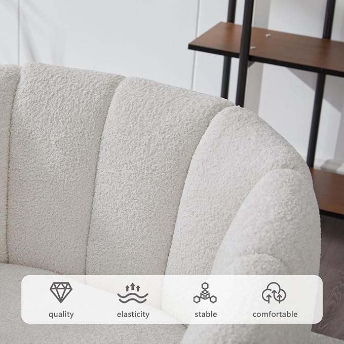 59 Small Loveseat Sofa 2-Seater Modern Chenille Couch with Gold Metal Legs &amp Floral Backrest Compact Apartment Sofa for Living Room Bedroom Office Dorm (Chenille Ivory(50.2''))