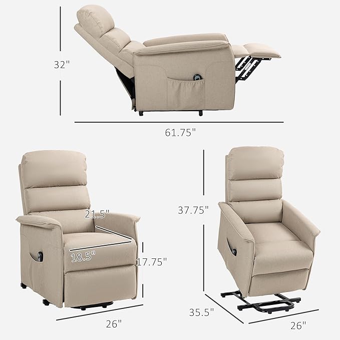 HOMCOM Power Lift Recliner Chair for Elderly Easy Assembly Fabric Lift Chair for Adults Recliner Sofa with Remote Control Side Pockets for Living Room Beige