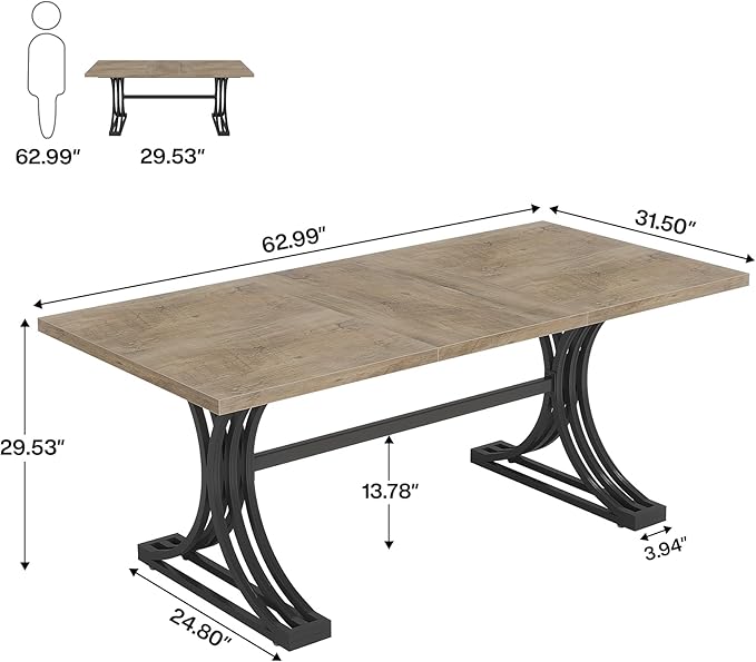 Tribesigns 63 Large Office Desk Modern Executive Desks with Stylish Legs Wood Computer Desk Business Furniture Work Desk for Home Office (Grey and Black)