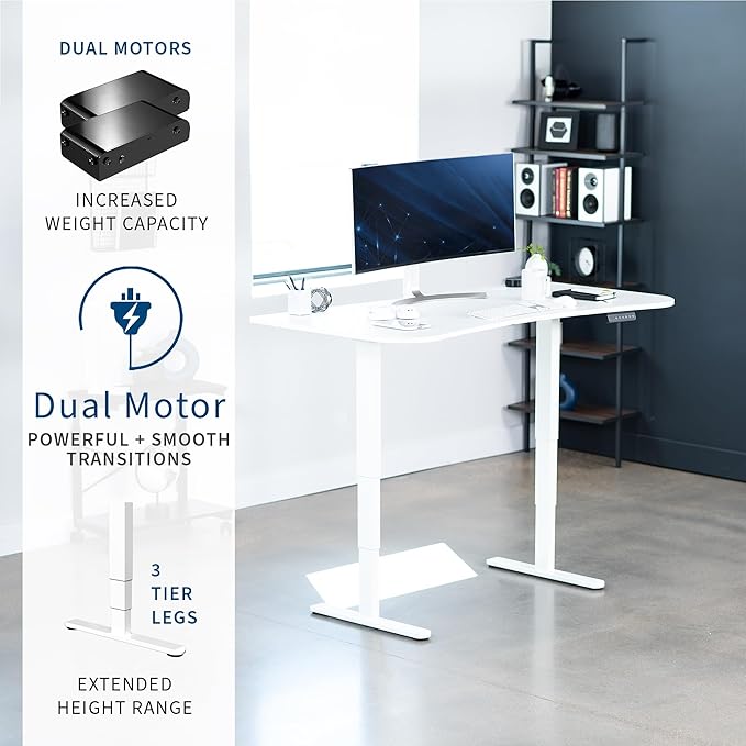 VIVO Electric 63 x 32 in Dual Motor Standing Desk Memory Height Adjustment 2B Series White Top White Frame DESK-KIT-2W1W