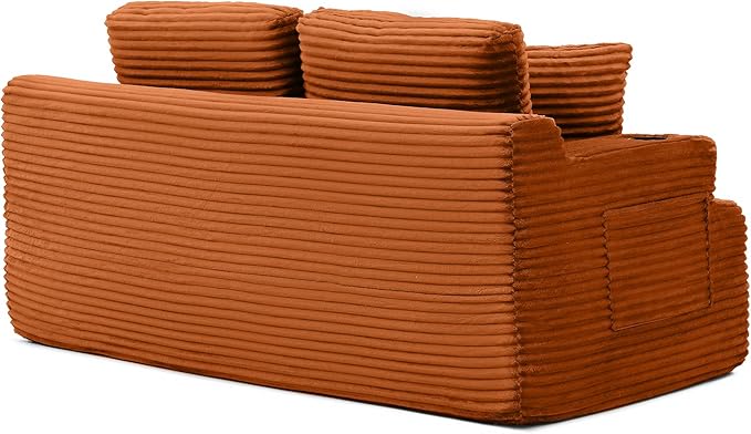 Floor Loveseat Boneless Sofa Couch in a Box with Cup Holder and Side Pockets Corduroy Upholstered 2 Seater Cloud Foam Sofa with Deep Seating for Living Room No Assembly | Breathable material Cuphol