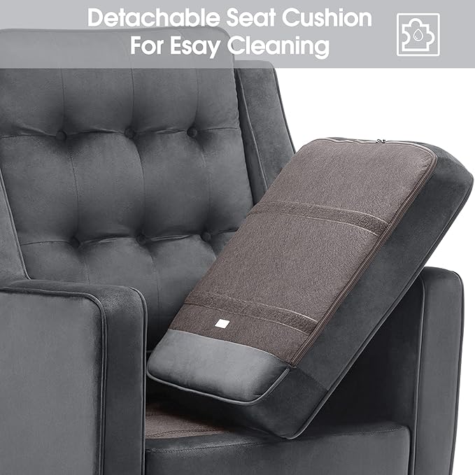 MCombo Velvet Accent Chair with Ottoman Modern Armchair for Small Space Living Room Office Reception Fabric 4278 (Dark Grey)