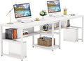 Tribesigns Two Person Desk with Bookshelf 78.7 Computer Office Double Desk for Two Person Rustic Writing Desk Workstation with Shelf for Home Office (White)