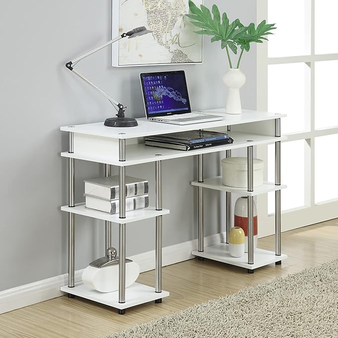 Convenience Concepts Designs2Go No Tools Student Desk 47.25 - Contemporary Office Dorm Room Desk and Vanity with Storage Shelves White