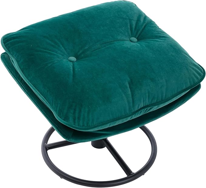 i-POOK Velvet Swivel Chair with Matching Swivel Ottoman Modern Upholstered Accent Chair with Round Black Metal Base and Backrest for Bedroom Living Room and Apartment Green
