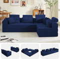 106” Cloud Sectional Couch L-Shaped Sofa with Right Facing Chaise Corduroy Boneless Couches Compressed Modular Sectional Sofa with Deep Seat High Backrest Headrest (Blue)