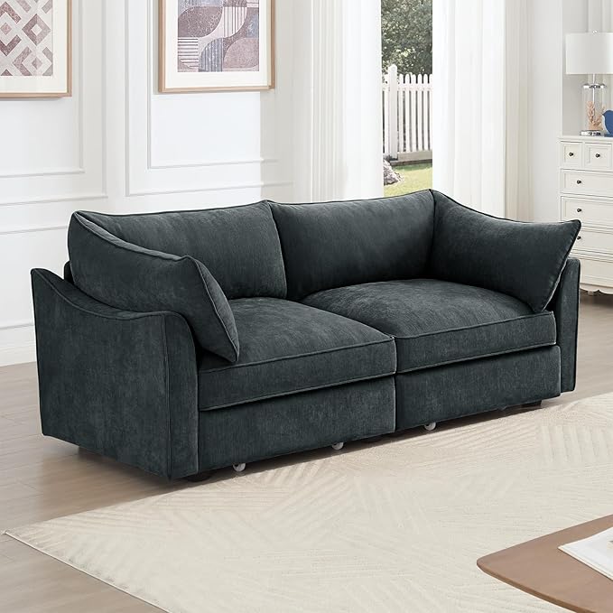 Modern Style Loveseat Sofa with Pull Out Storage Drawers Under Each Seat 2-Seat Couch with Excellent Storage Space Suitable for Small Living Rooms