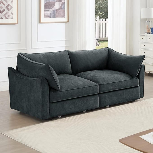Modern Style Loveseat Sofa with Pull Out Storage Drawers Under Each Seat 2-Seat Couch with Excellent Storage Space Suitable for Small Living Rooms