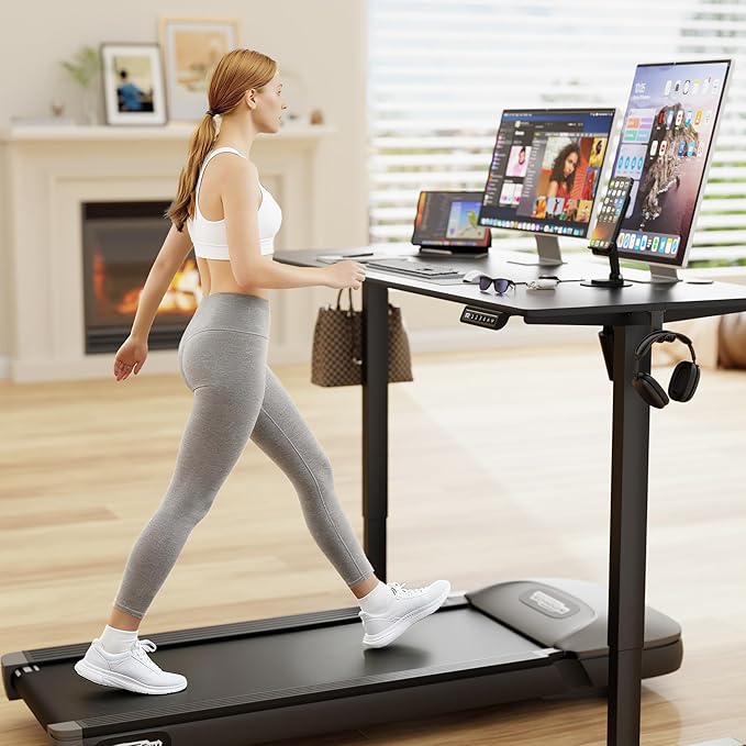 Furmax Electric Standing Desk 55 x 24 Inches Sit Stand up Desk Sit Stand Height Adjustable Home Office Desk with 4 Height Position Memory - with Splice Board (Black 55)