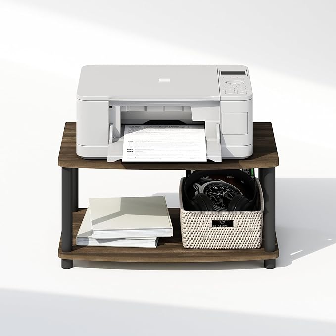 Furinno Turn-N-Tube Printer Stand with Storage 2-Tier Printer Table Under Desk Printer Stand for CPU Office Supplies Home Office Columbia Walnut